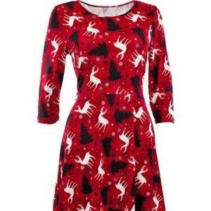 NWT SBS Fashion | Red & Black Holiday Trees Long-Sleeve A-Line Dress - M